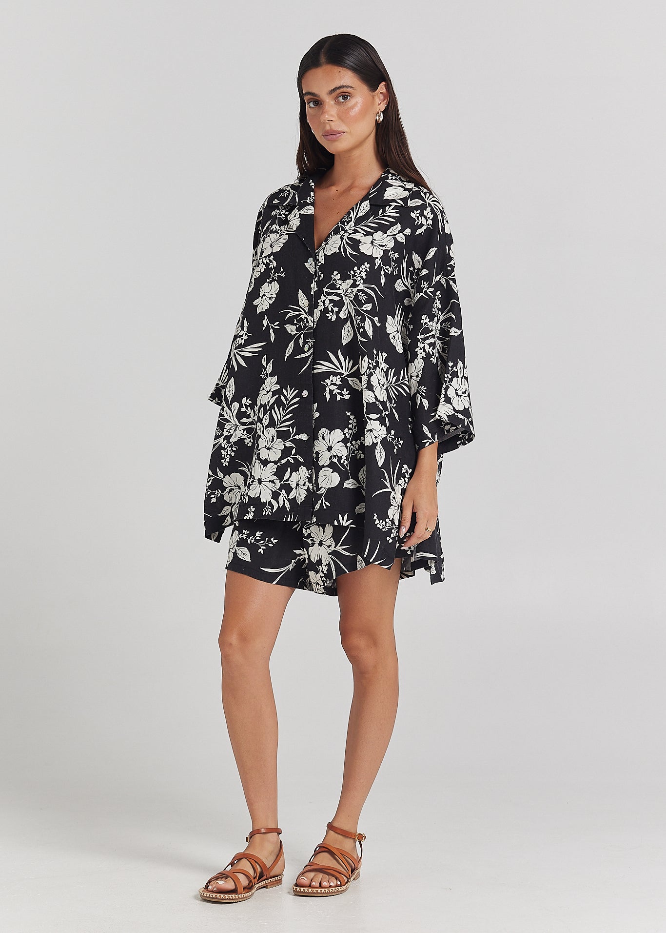 Aloha 100% Linen Over Shirt - Black