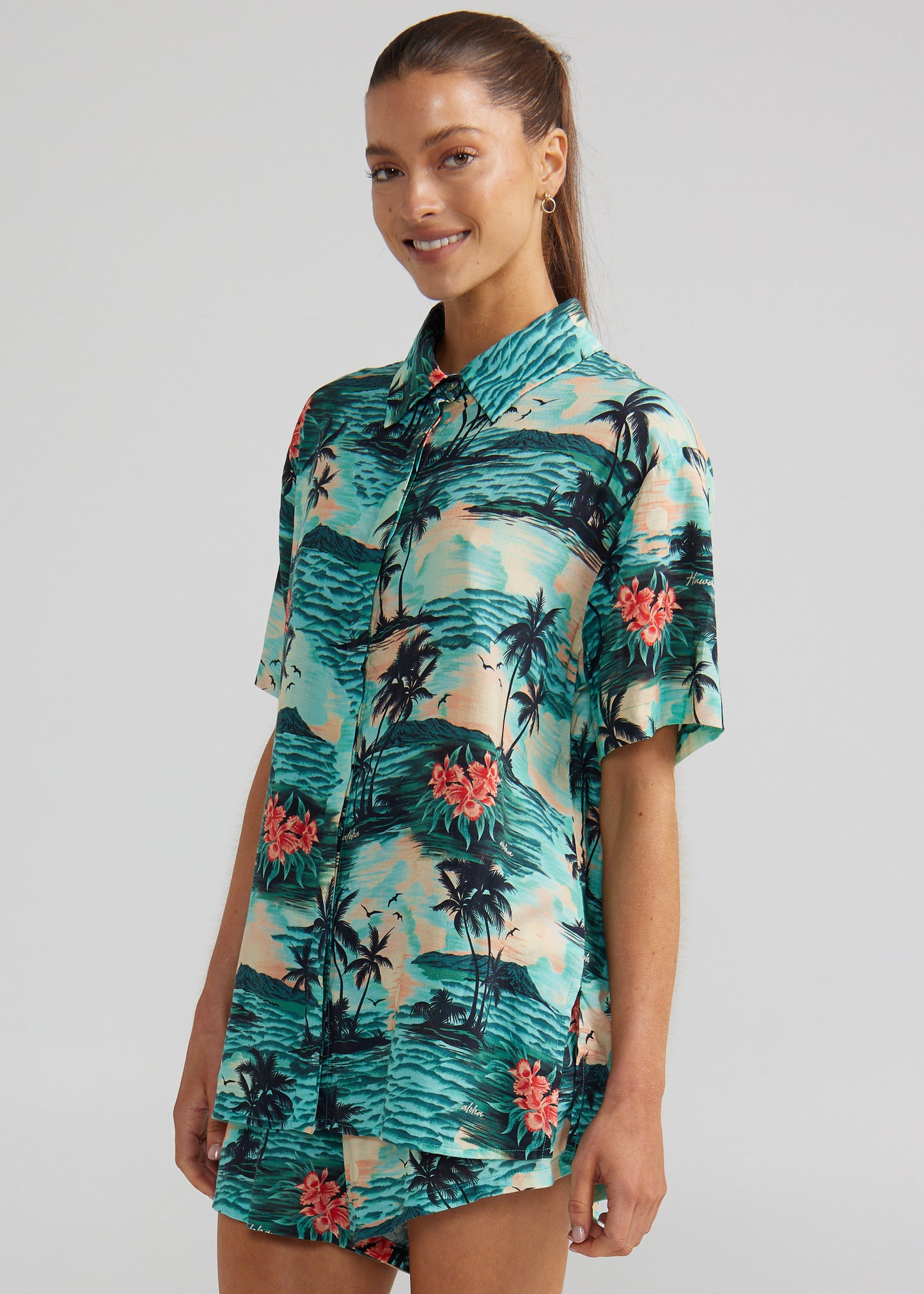 Aloha Palms Slim Shirt - Ocean