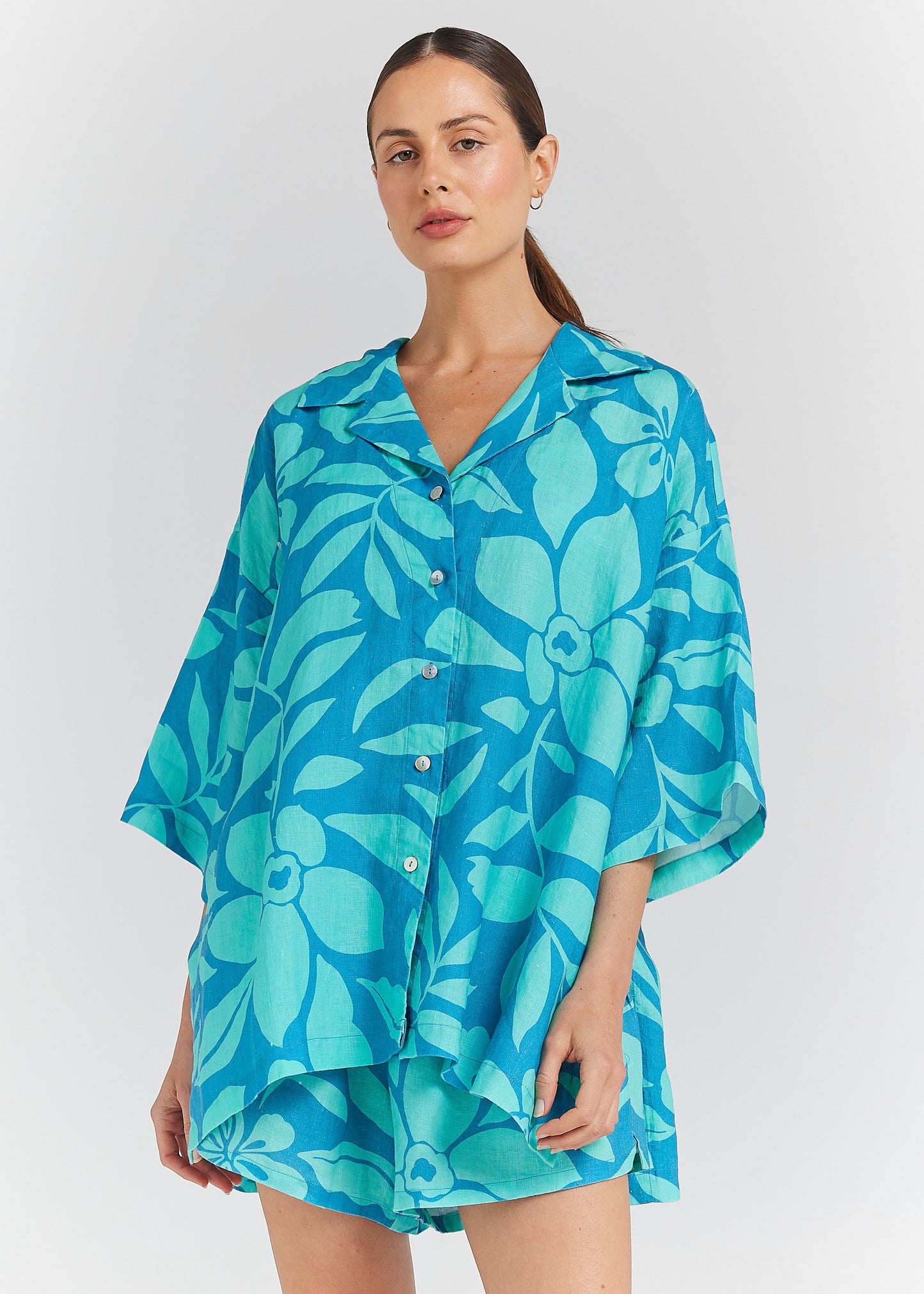 Baja 100% Linen Over Shirt - Ocean