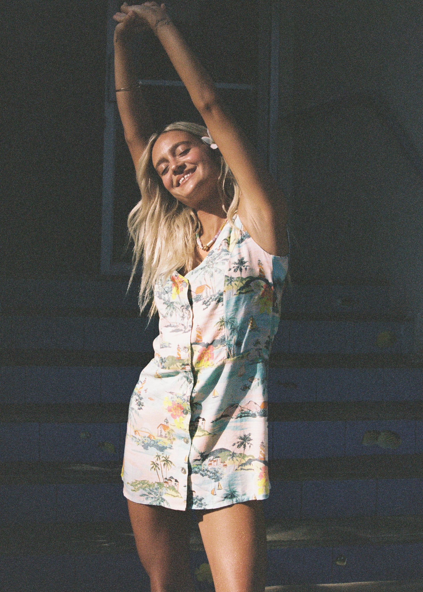 Holiday V Button Up Dress - Sea