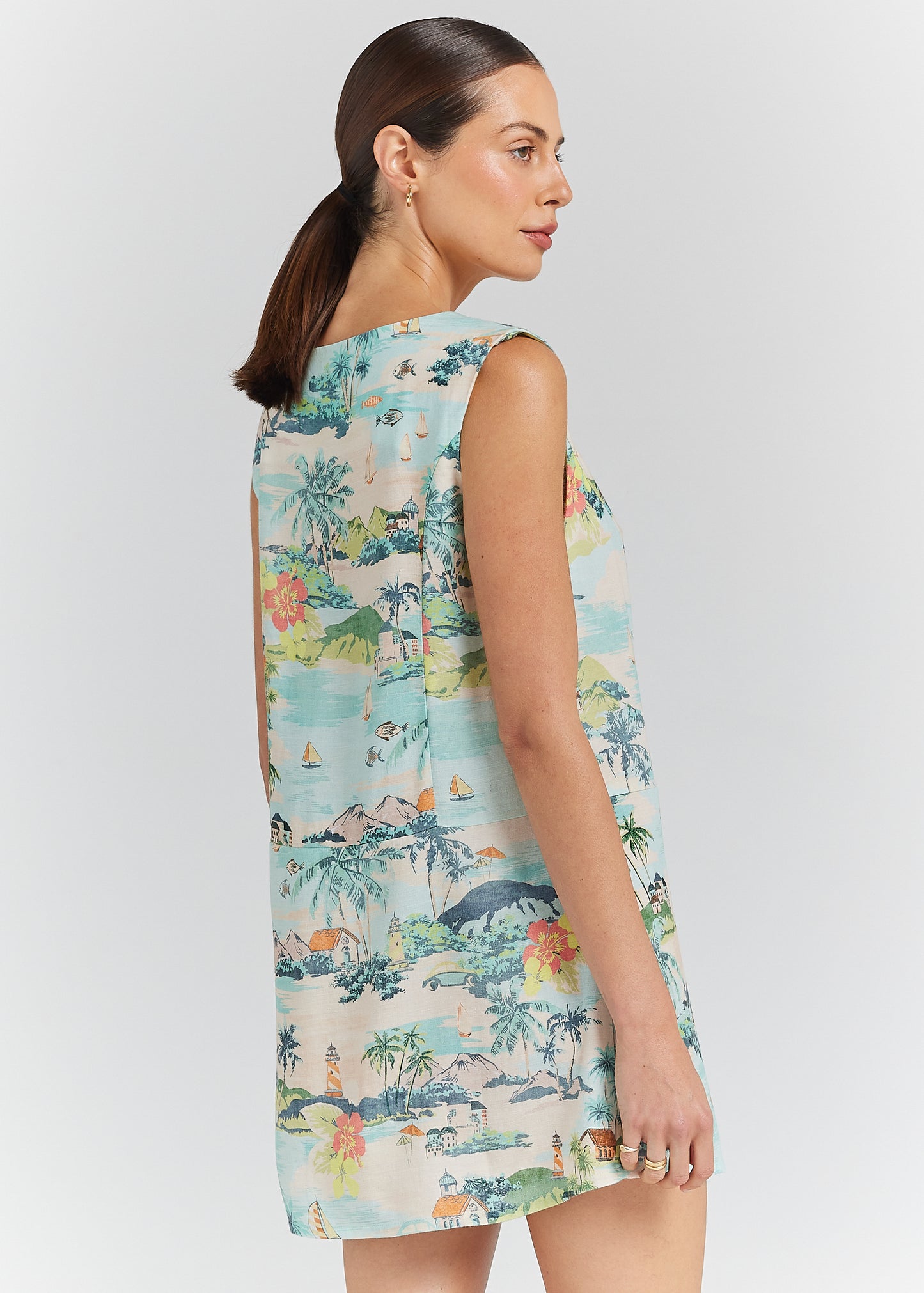Holiday V Button Up Dress - Sea