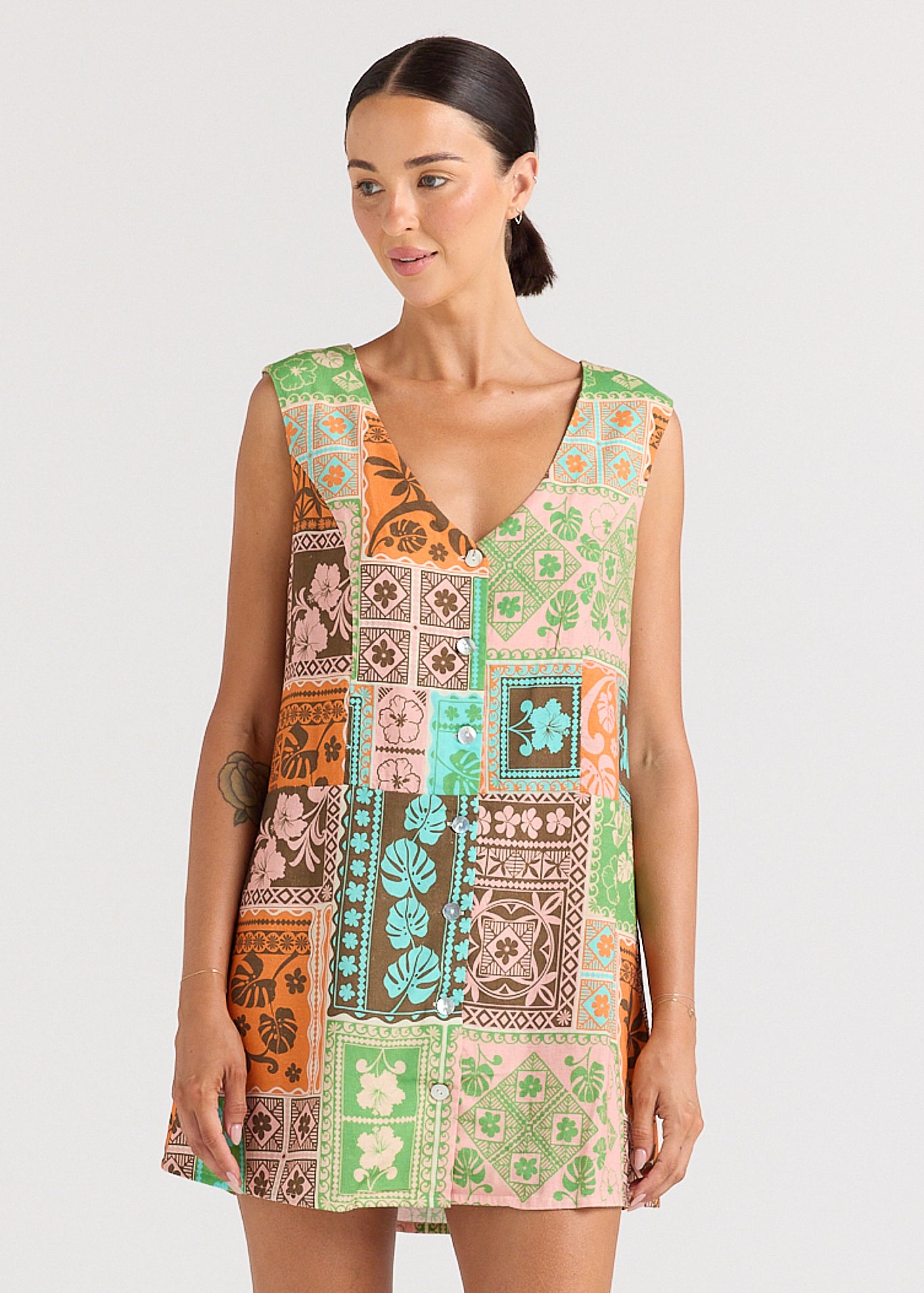 Ibisco V Button Up Dress - Sunset