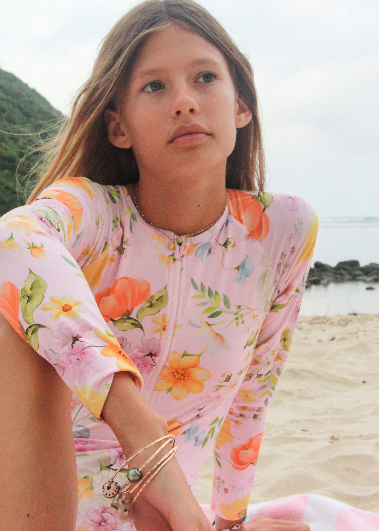 Girls Leilani LS One Piece - Peony