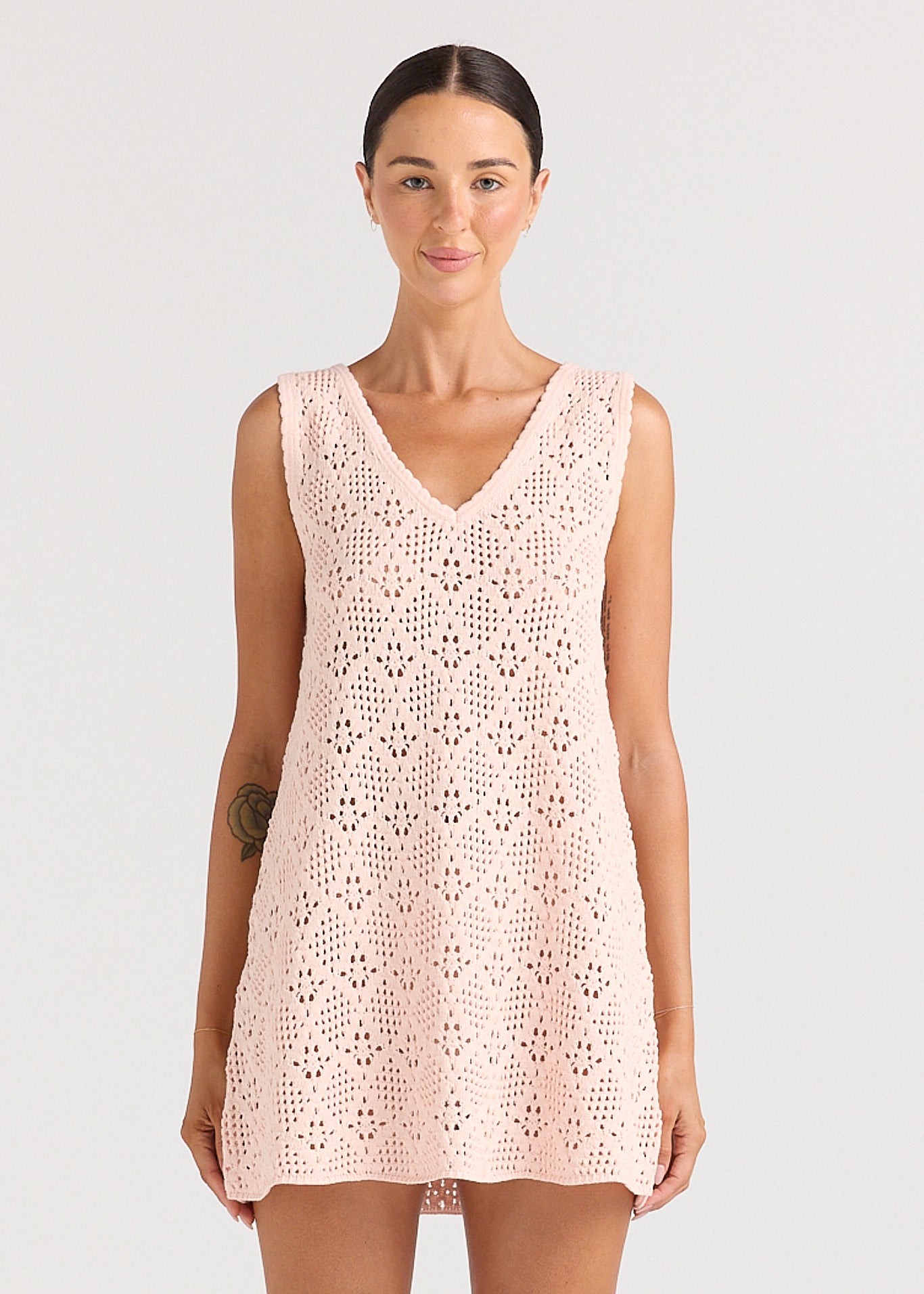 Messina V Crochet Knit Dress - Peony