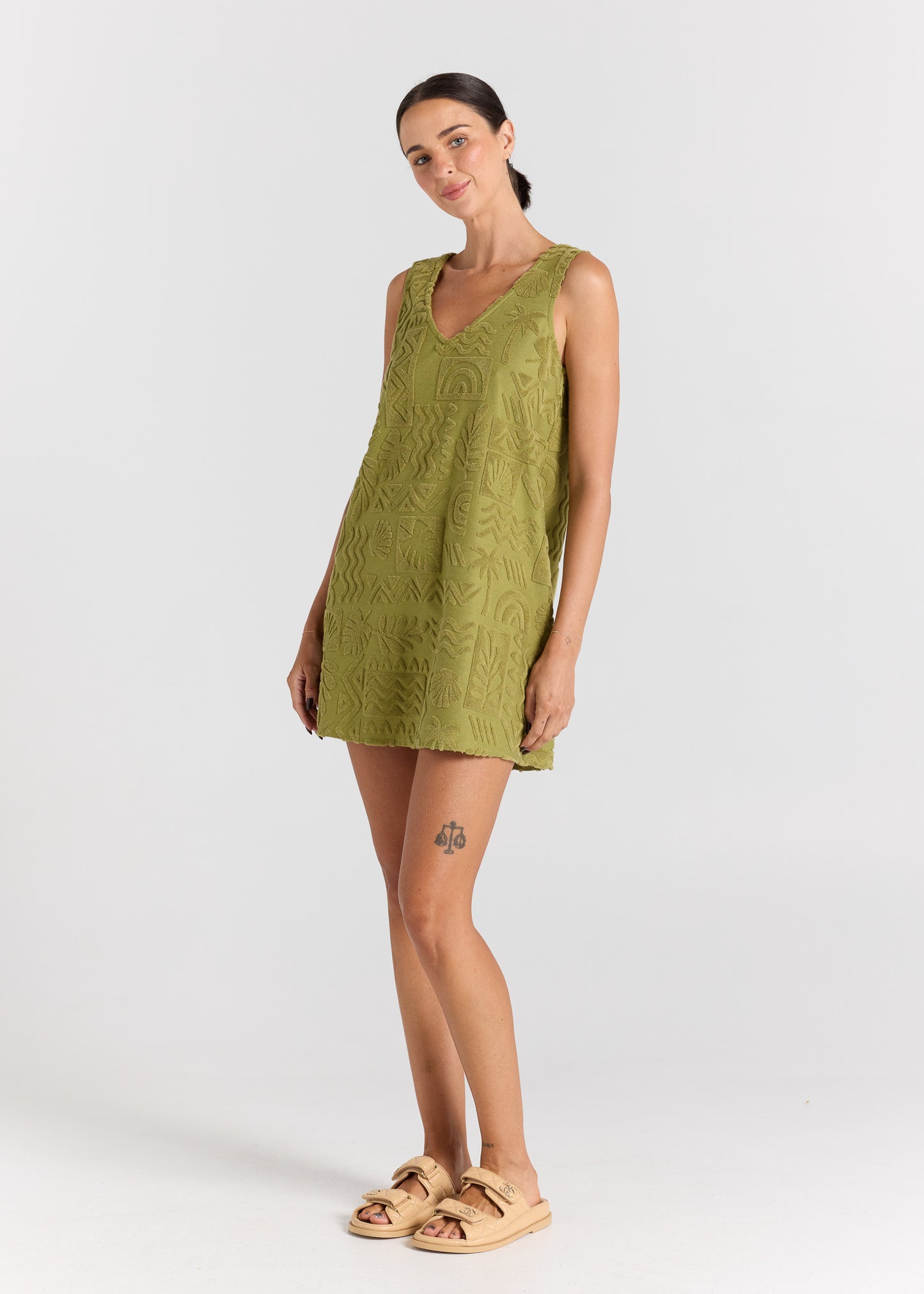 Mai Tai V Tunic Towelling Dress - Moss