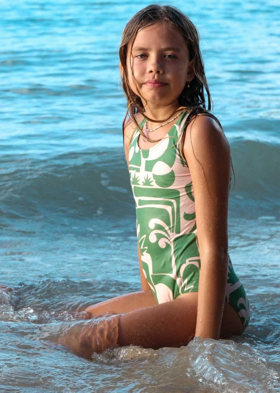 Girls Pacifica Scoop One Piece - Palm