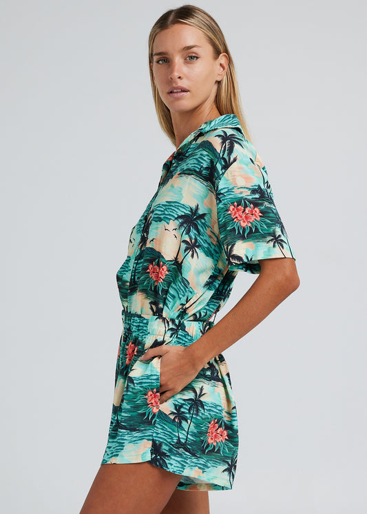 Aloha Palms Slit Short - Ocean