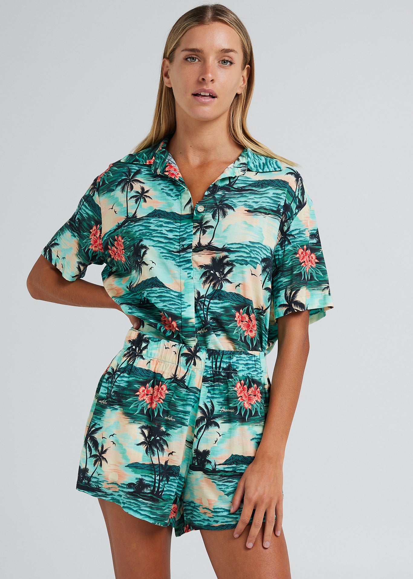 Aloha Palms Slit Short - Ocean