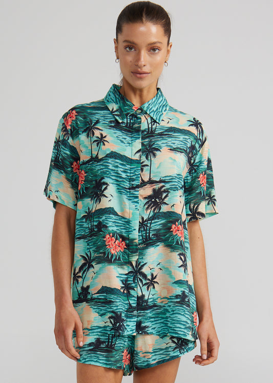 Aloha Palms Slim Shirt - Ocean