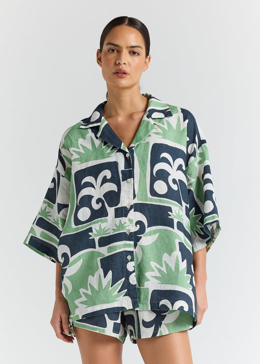 Beachcomber 100% Linen Over Shirt - Palm