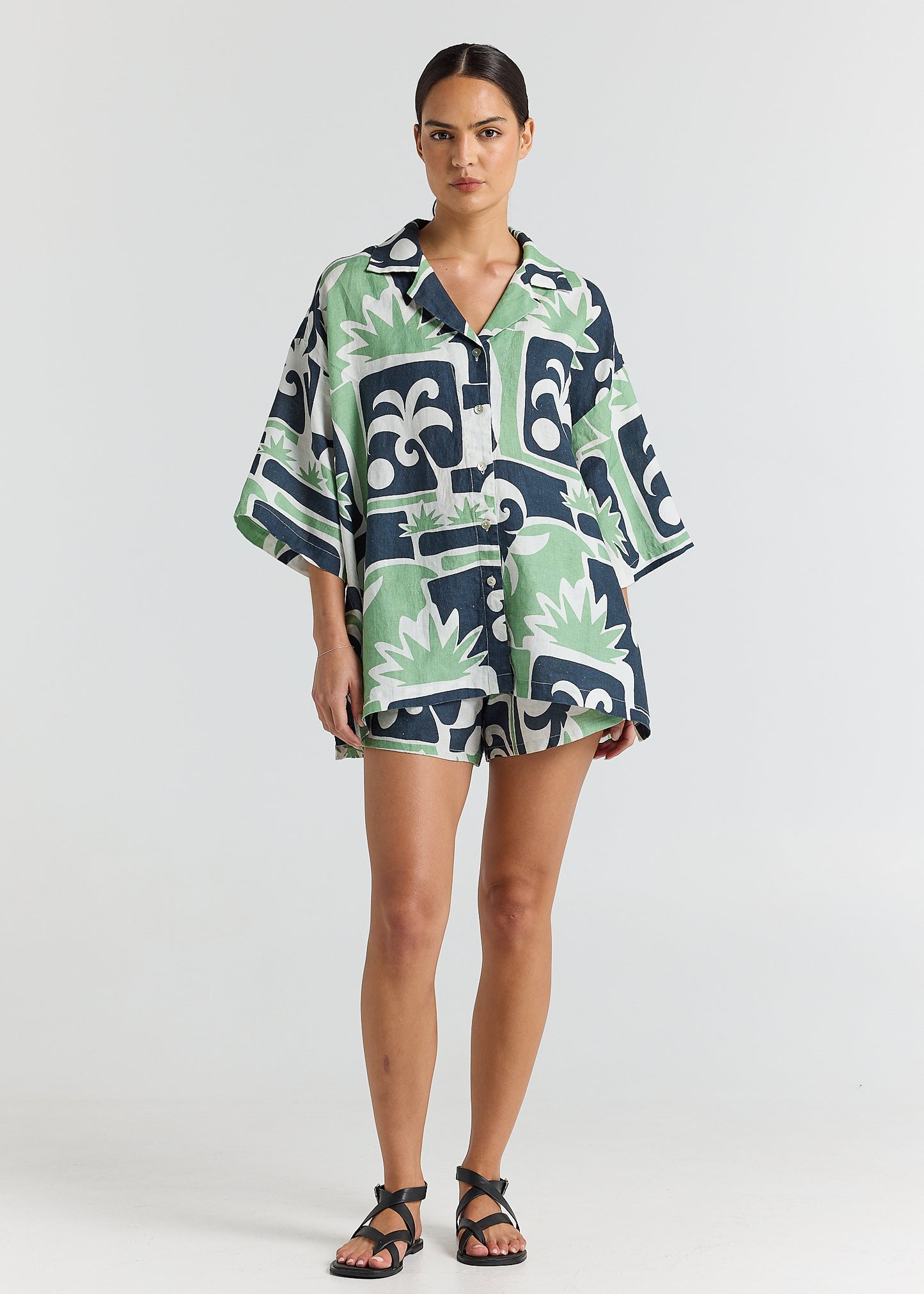 Beachcomber 100% Linen Over Shirt - Palm
