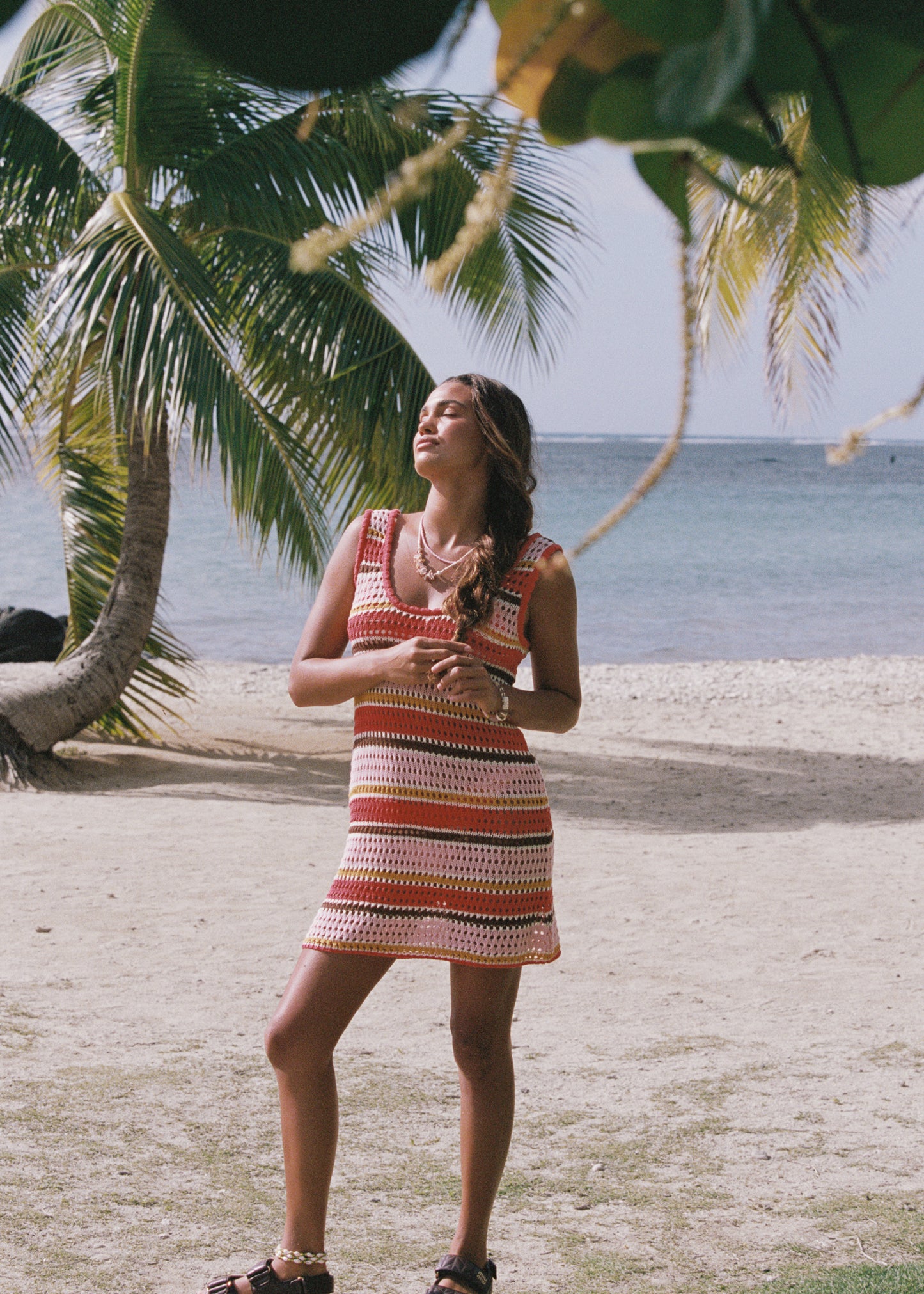 Calypso U Crochet Knit Dress - Sunset