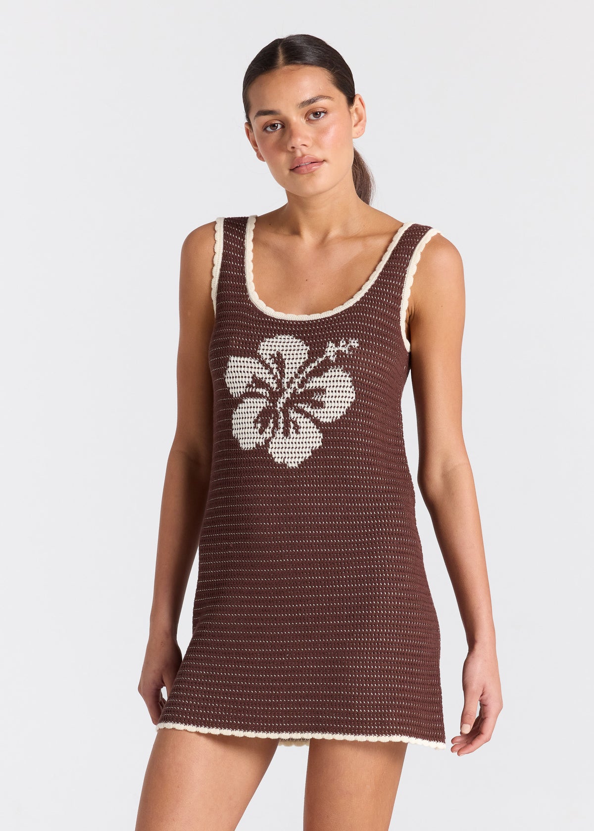 Hibiscus U Crochet Knit Dress - Chocolate