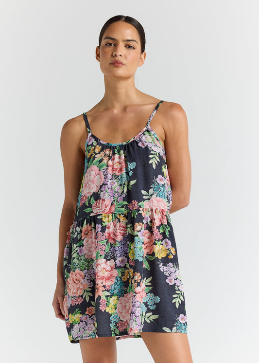 Jardin Slip Babydoll Dress - Black