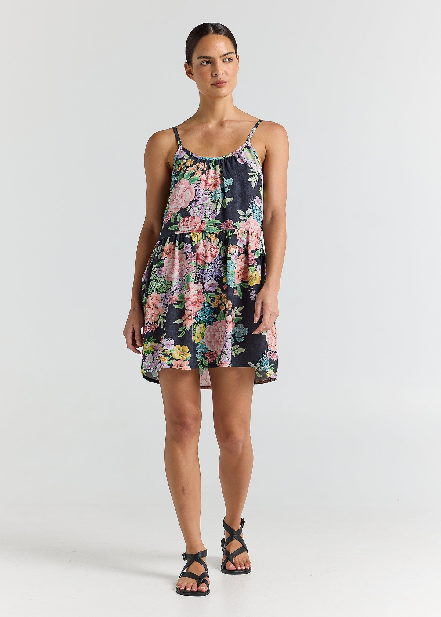 Jardin Slip Babydoll Dress - Black