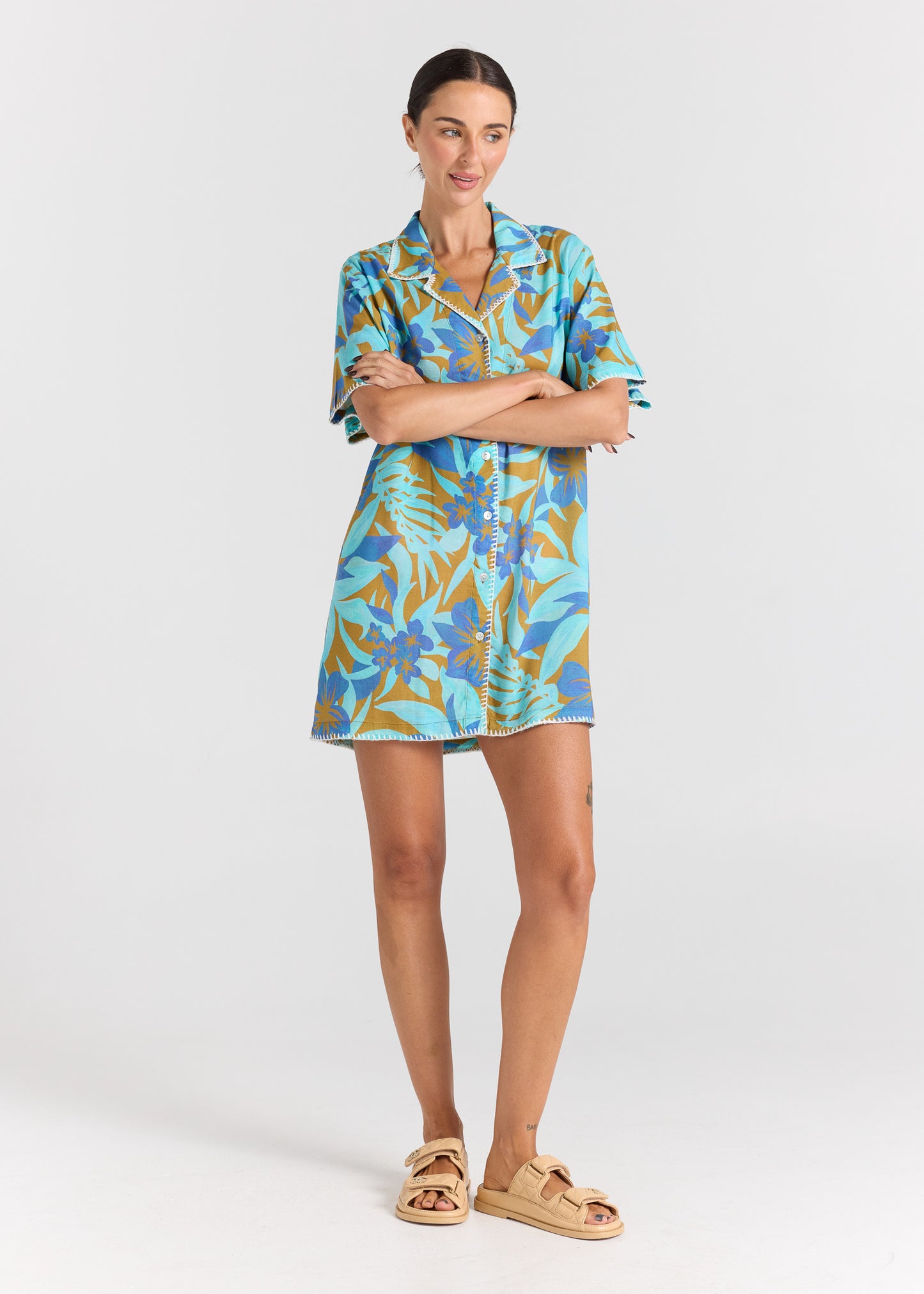 Kealani 100% Linen Shirt Dress - Caribou