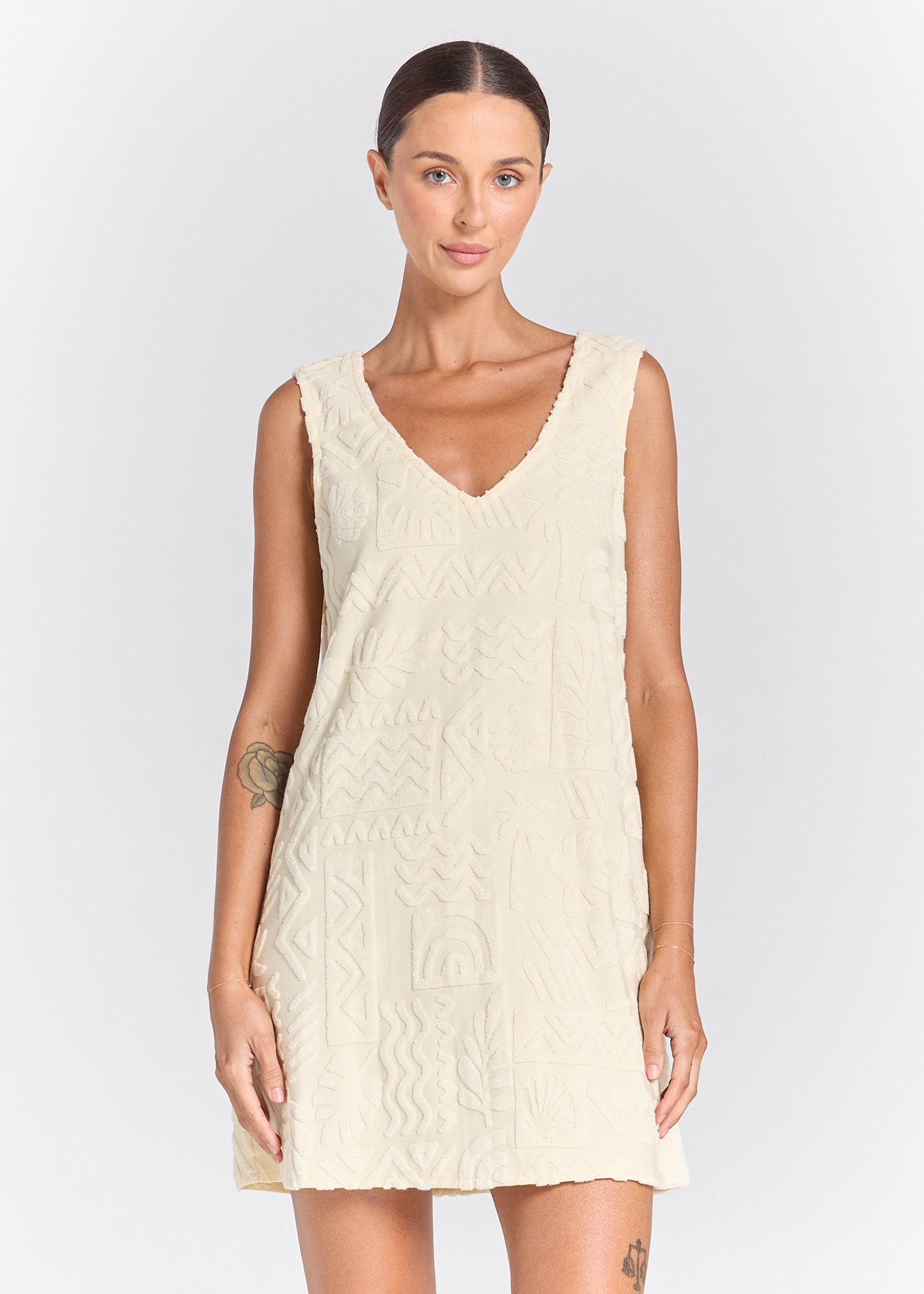Mai Tai V Tunic Towelling Dress - Pearl