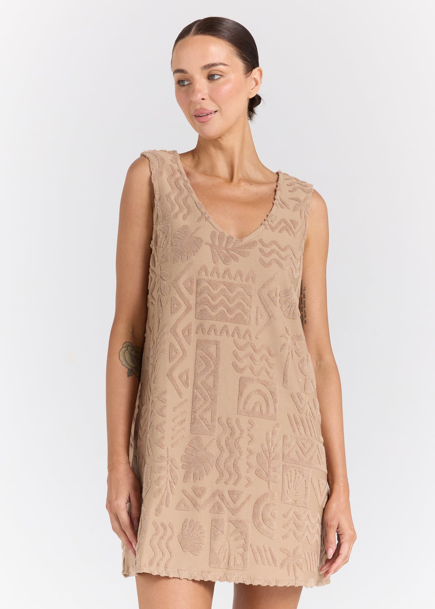 Mai Tai V Tunic Towelling Dress - Almond