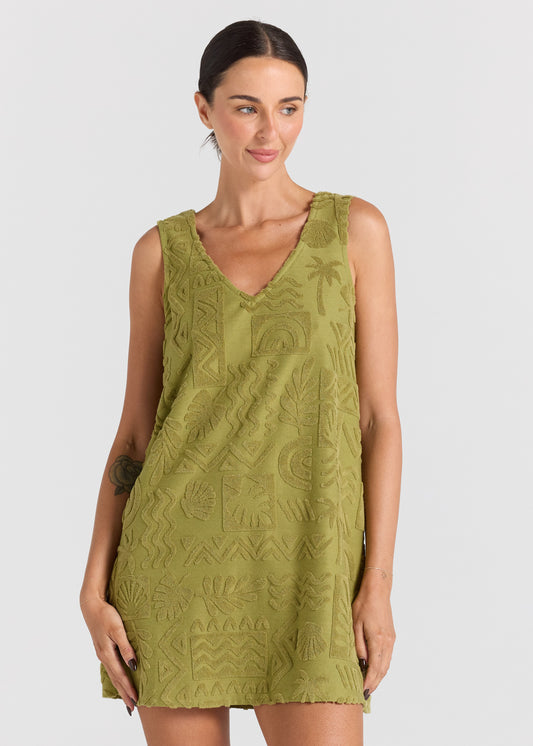 Mai Tai V Tunic Towelling Dress - Moss