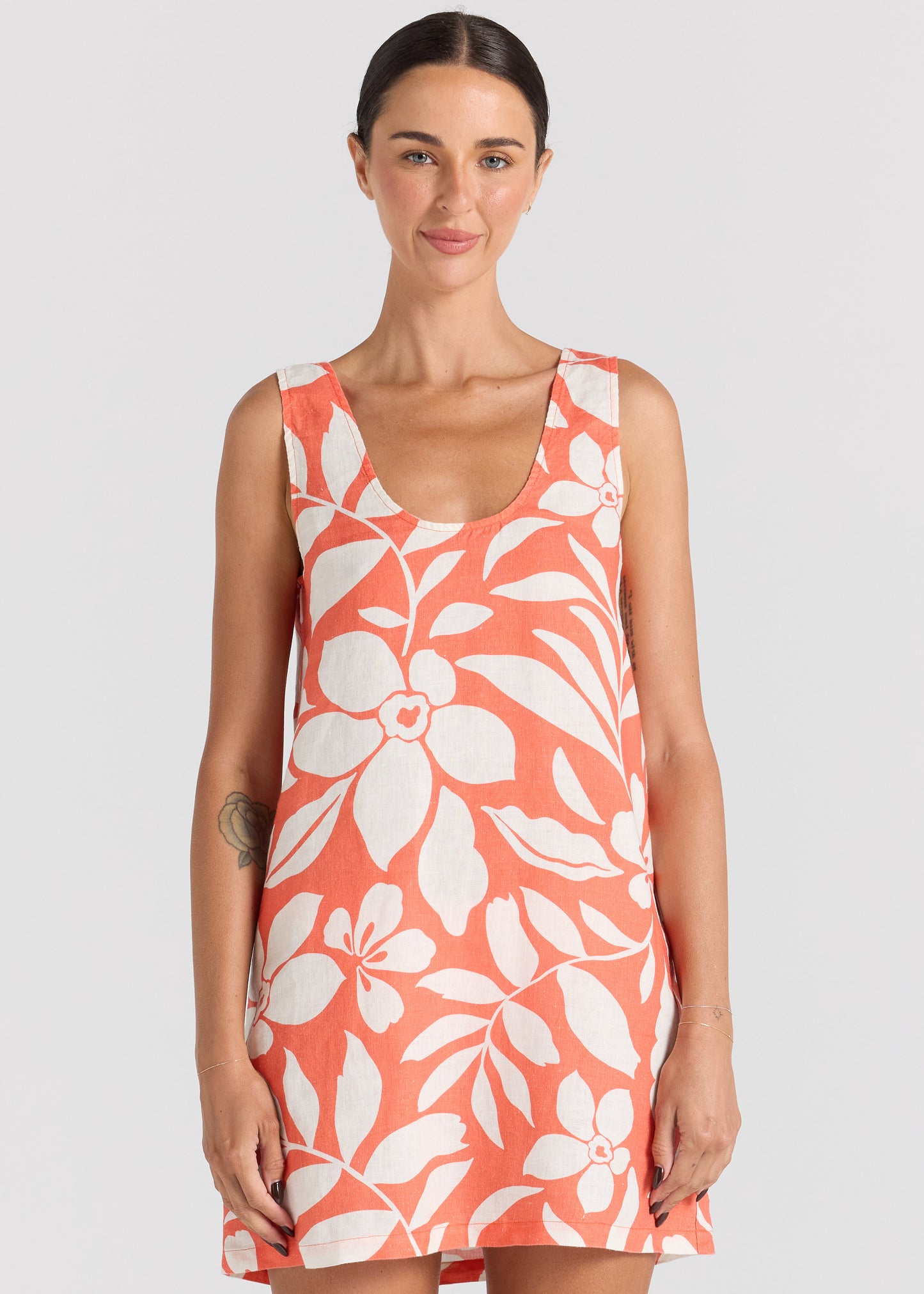 Mare 100% Linen U Shift Dress - Tangelo