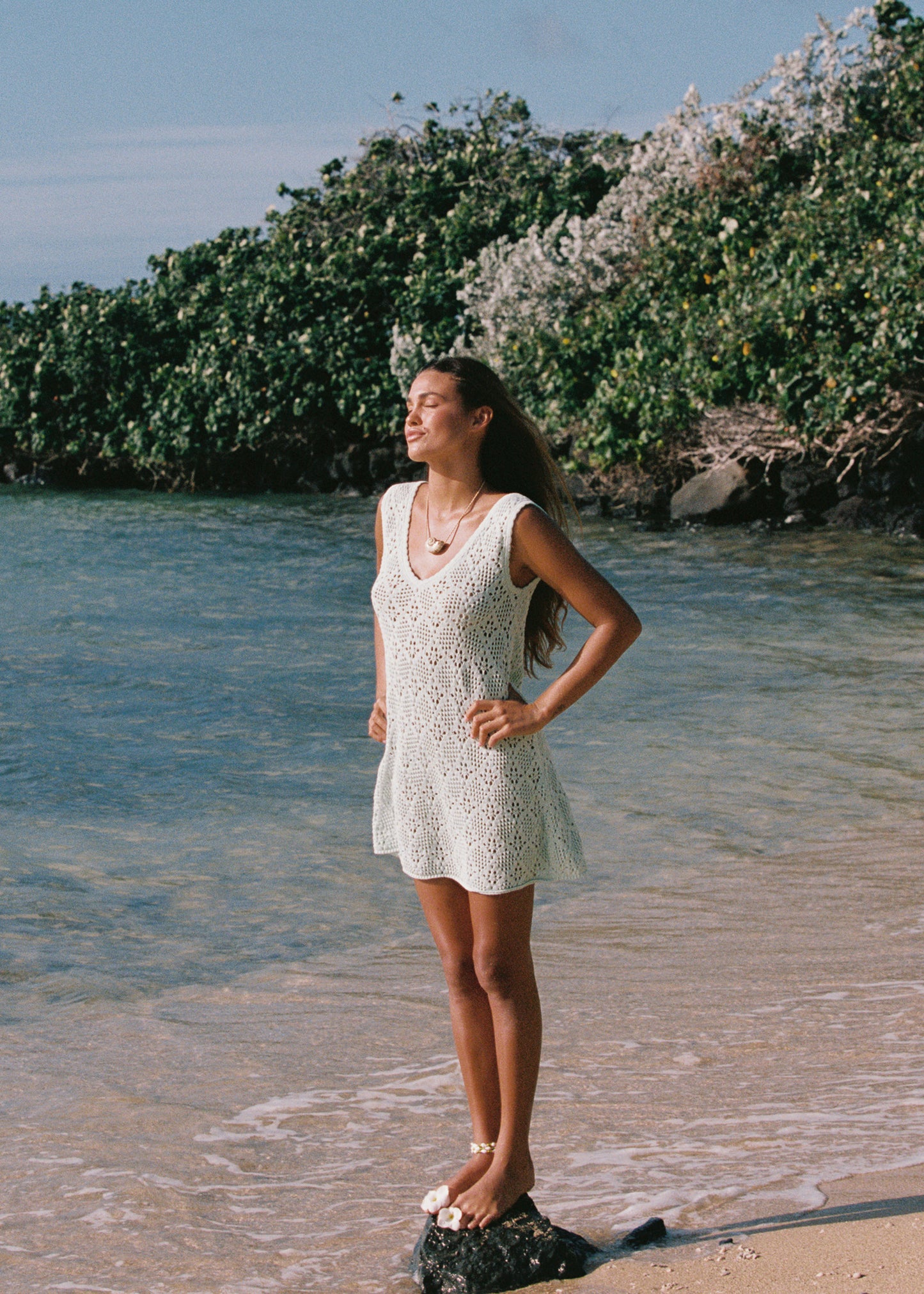 Messina V Crochet Knit Dress - Jewel