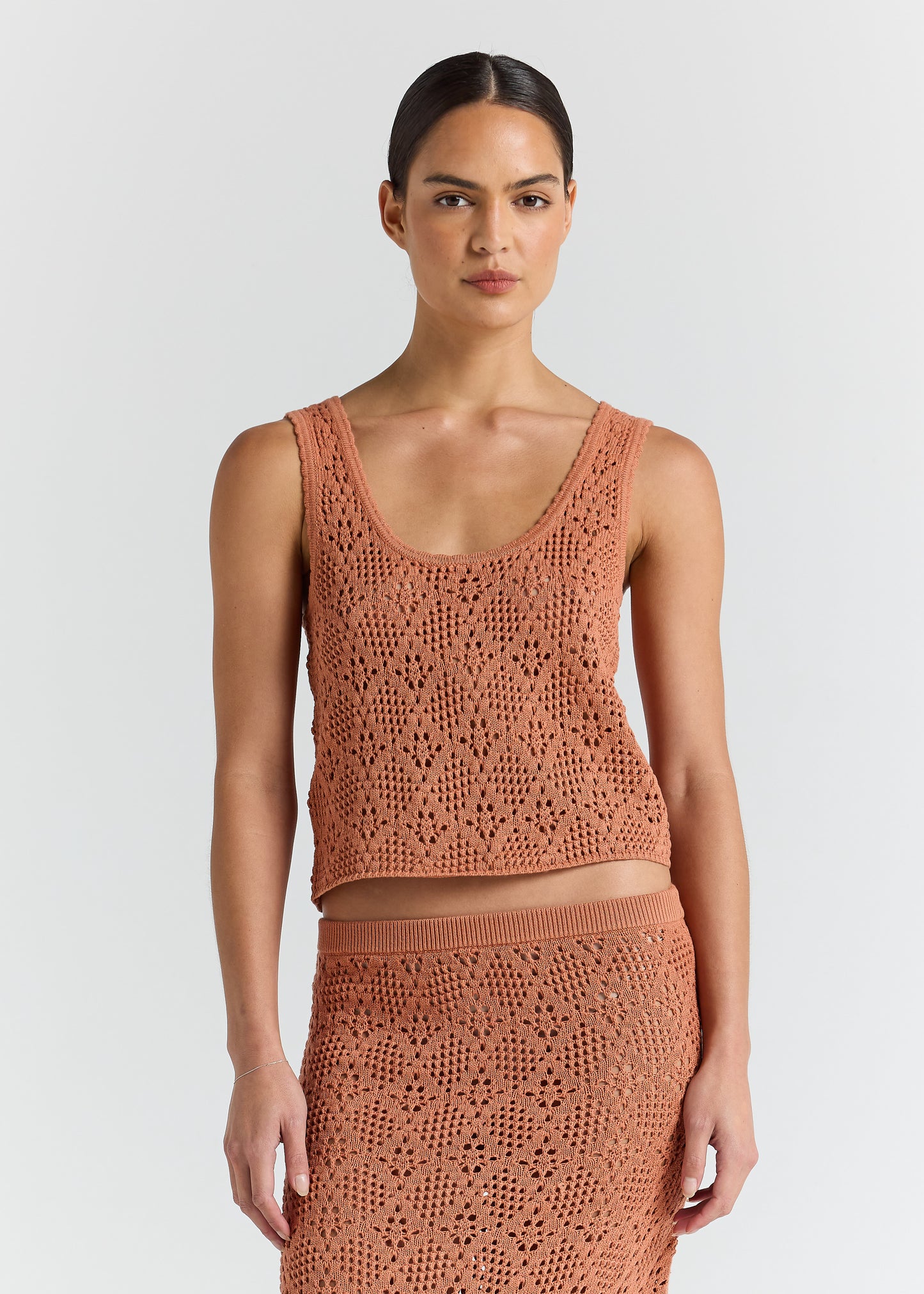 Messina Crochet Knit Singlet Top - Amber