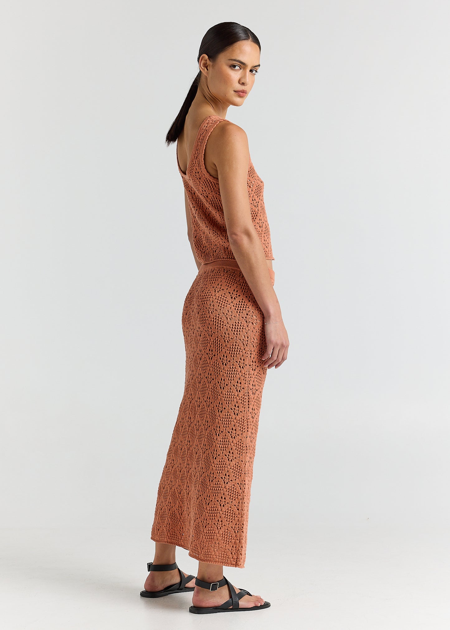 Messina Crochet Knit Singlet Top - Amber