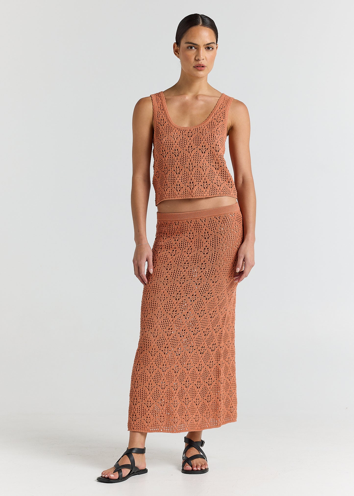 Messina Crochet Knit Maxi Skirt - Amber