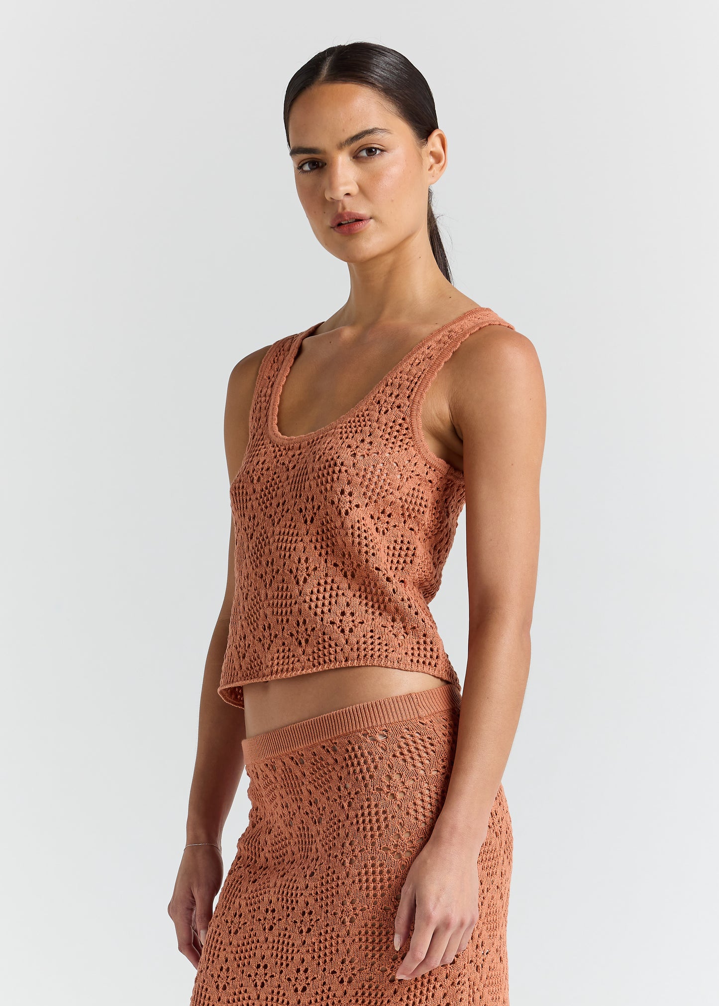 Messina Crochet Knit Singlet Top - Amber