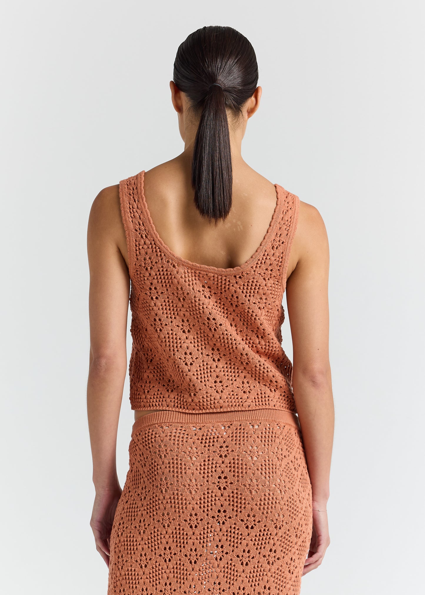 Messina Crochet Knit Singlet Top - Amber