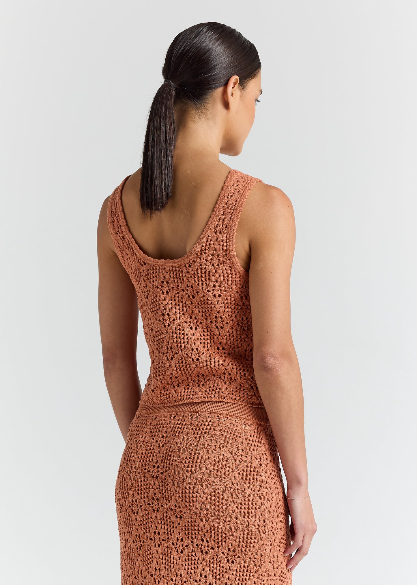 Messina Crochet Knit Singlet Top - Amber