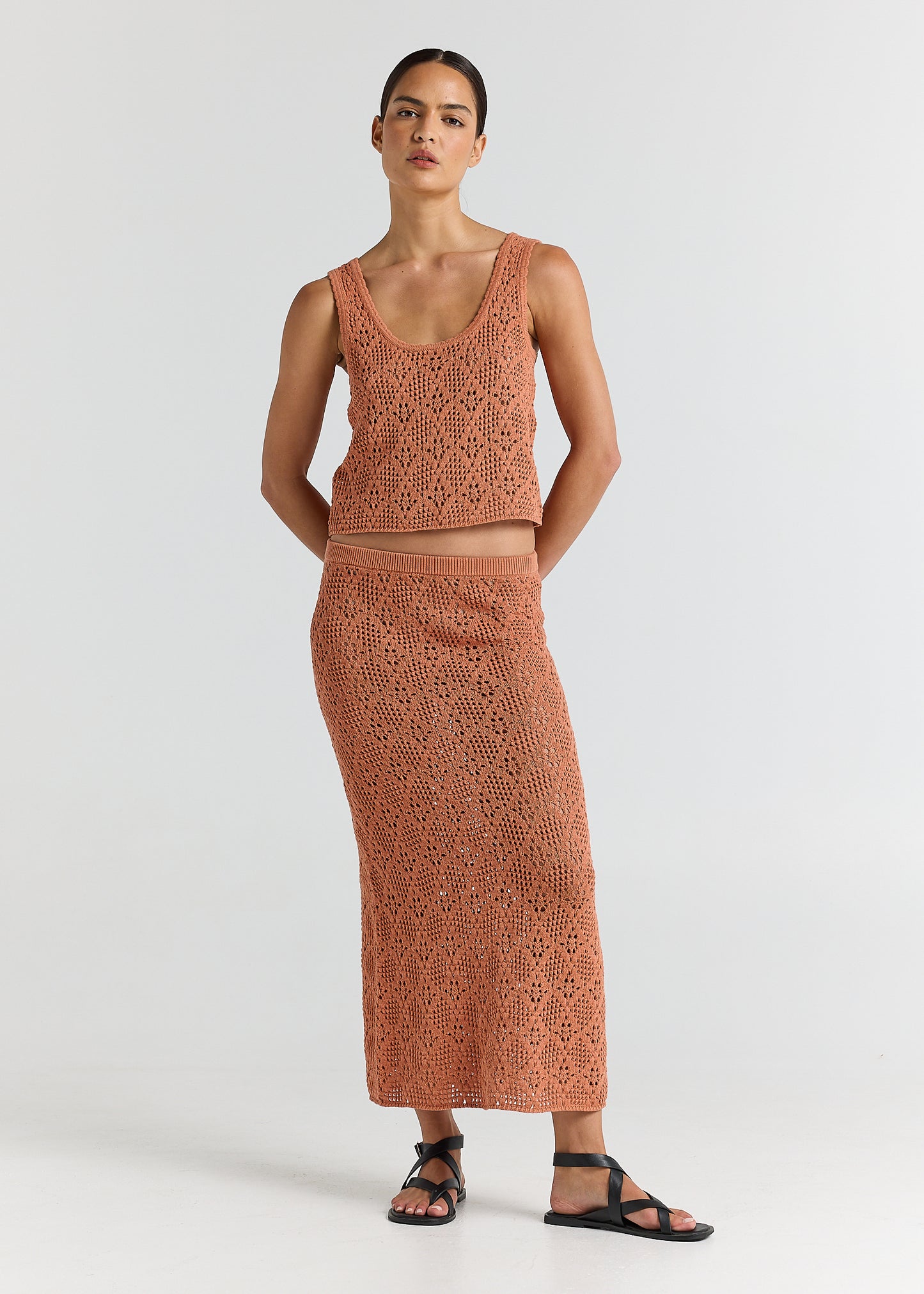 Messina Crochet Knit Singlet Top - Amber