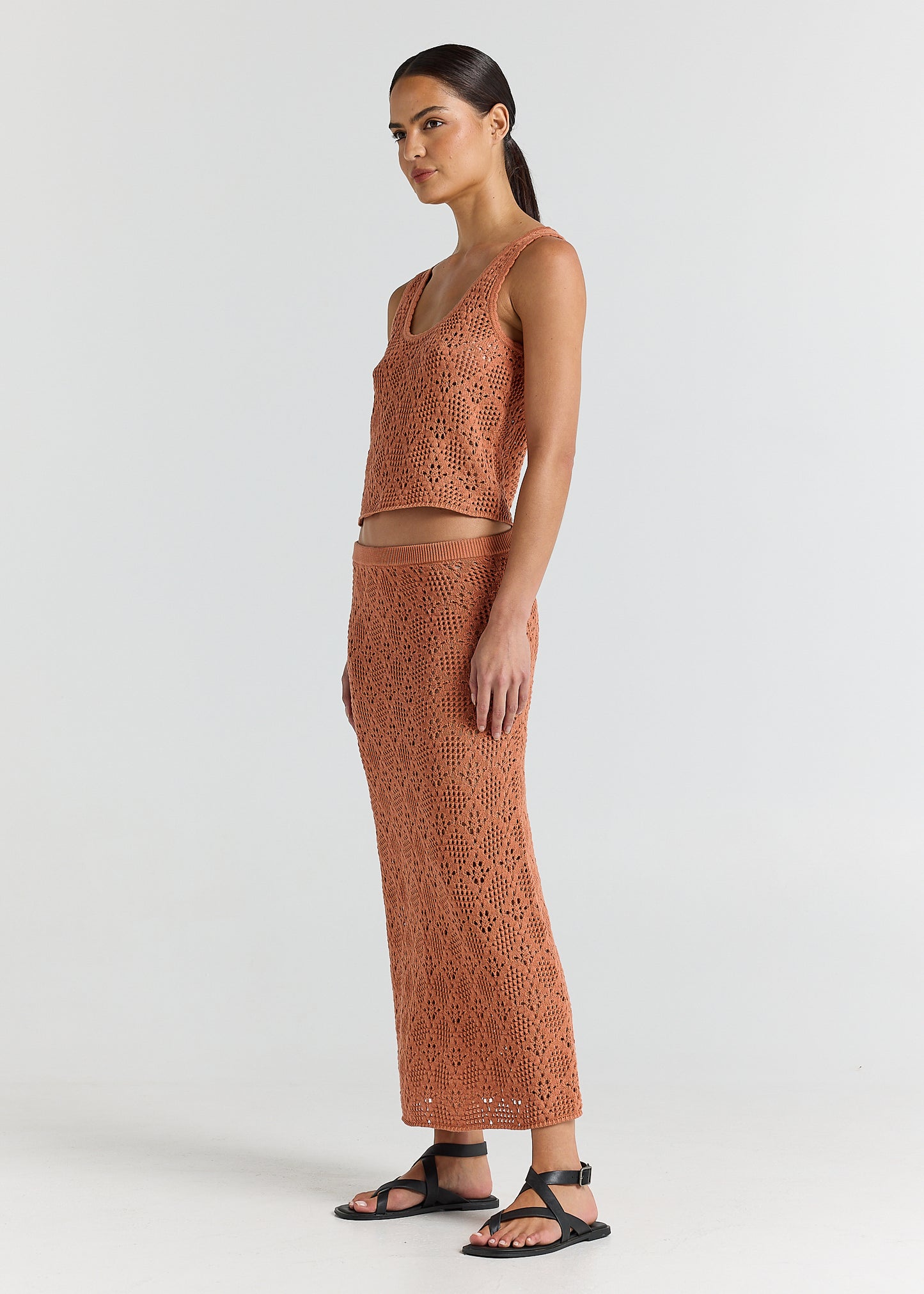 Messina Crochet Knit Maxi Skirt - Amber