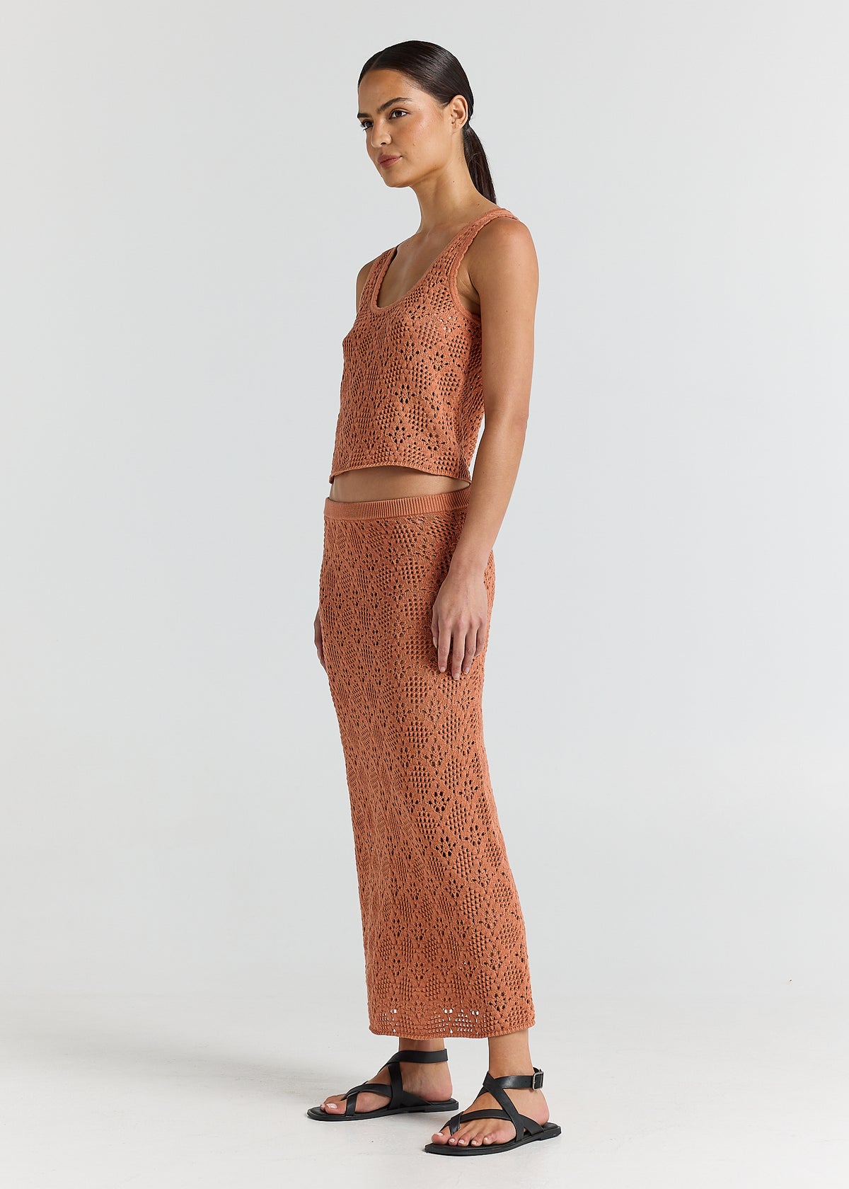 Messina Crochet Knit Maxi Skirt - Amber