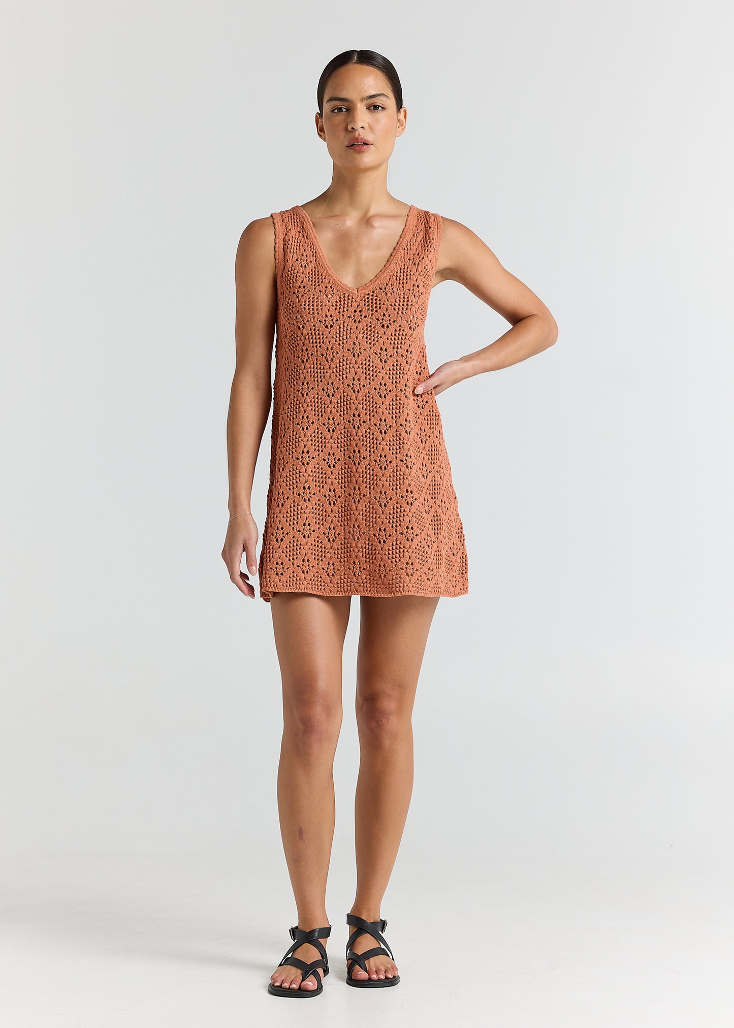 Messina V Crochet Knit Dress - Amber
