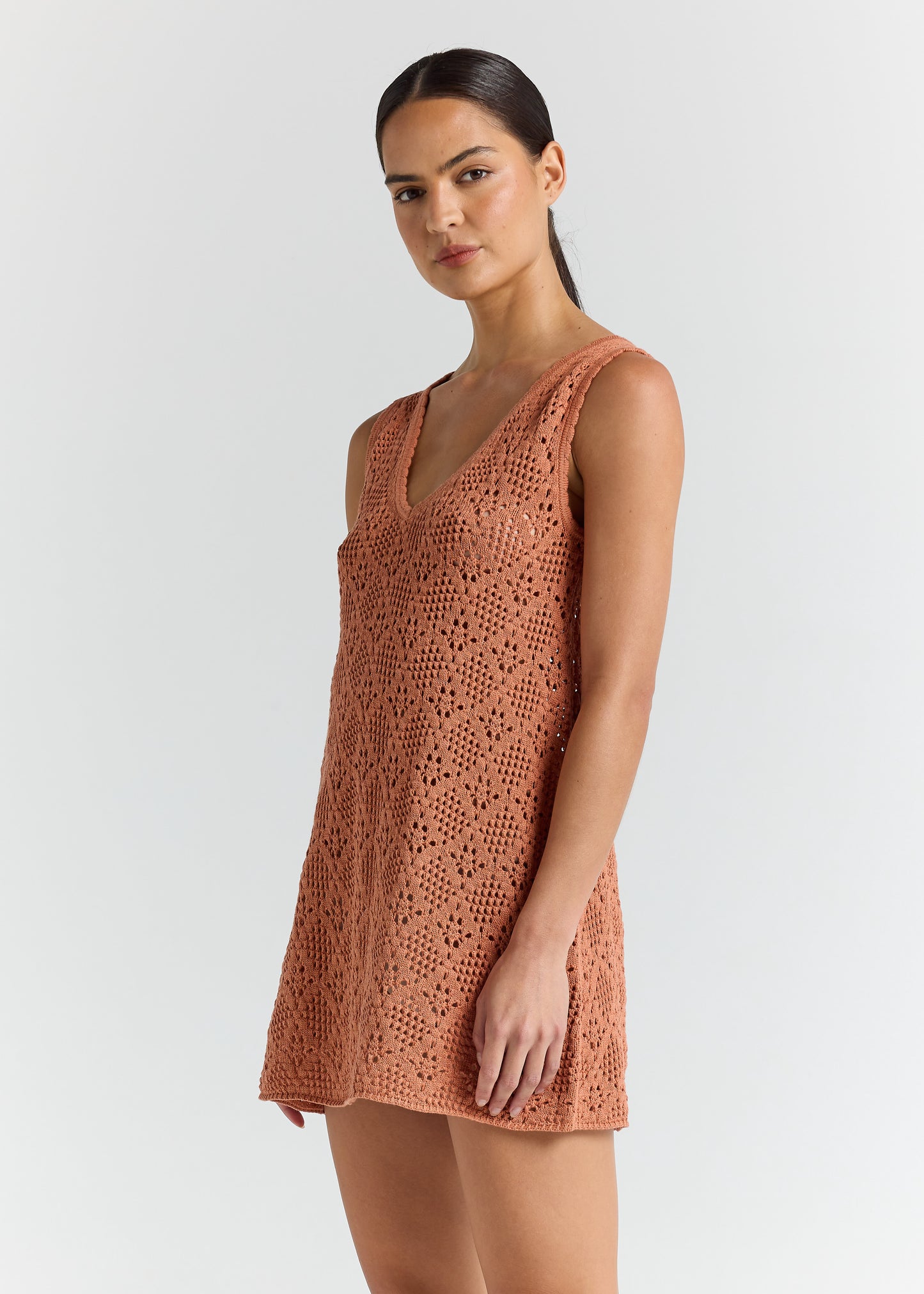 Messina V Crochet Knit Dress - Amber