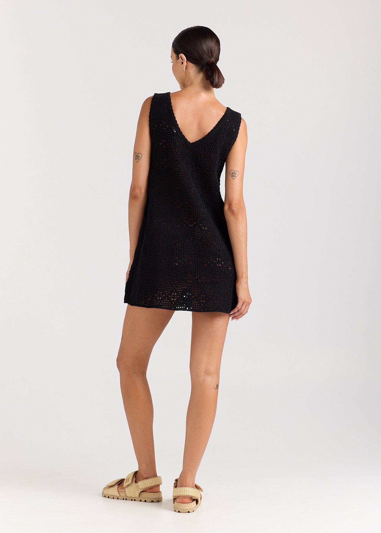 Messina V Crochet Knit Dress - Black