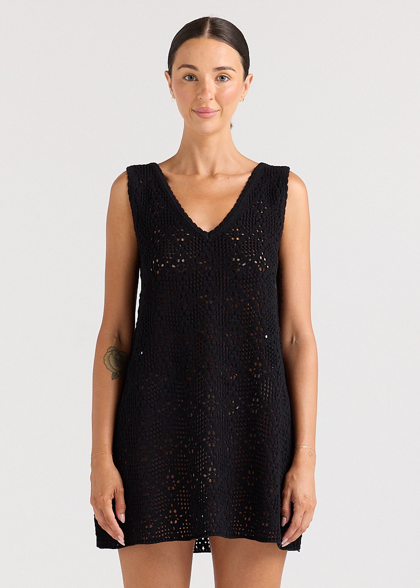 Messina V Crochet Knit Dress - Black