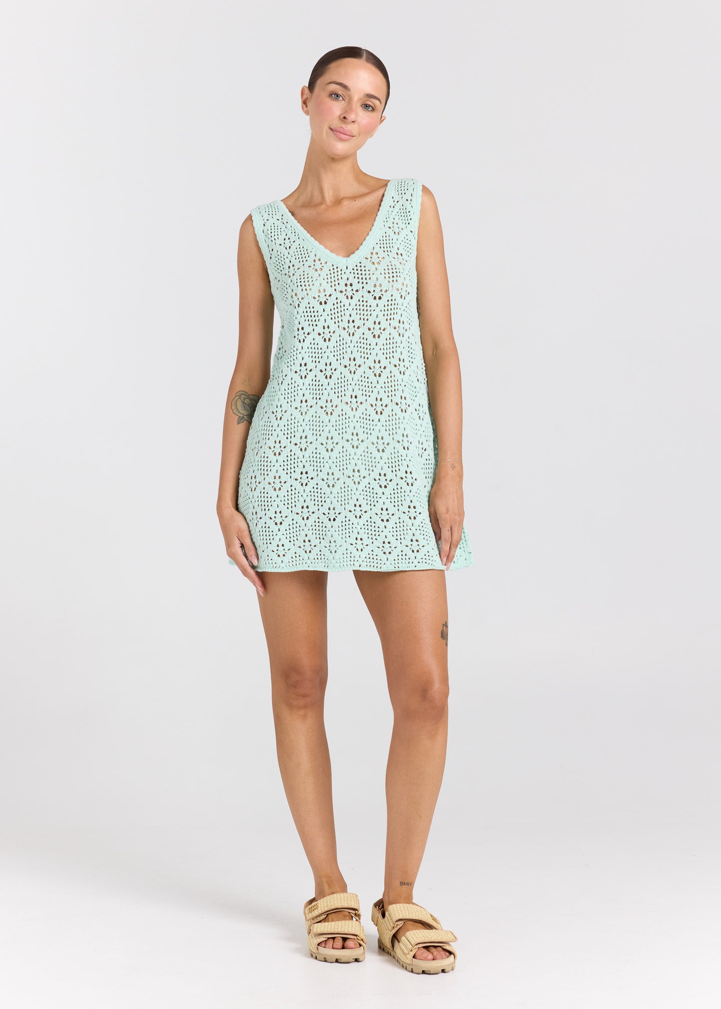 Messina V Crochet Knit Dress - Jewel