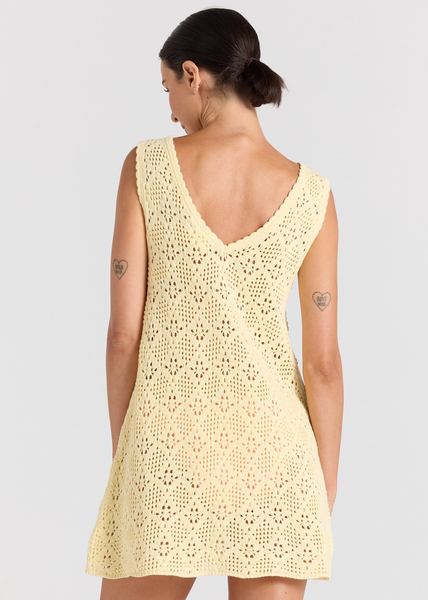 Messina V Crochet Knit Dress - Lemon