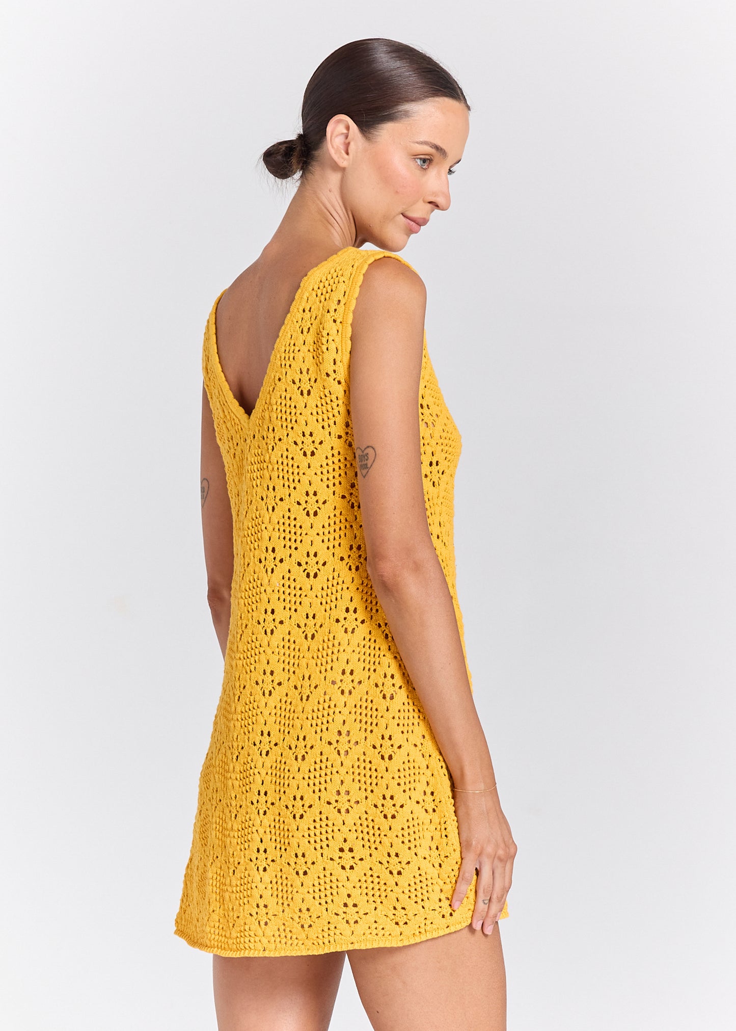 Messina V Crochet Knit Dress - Marigold