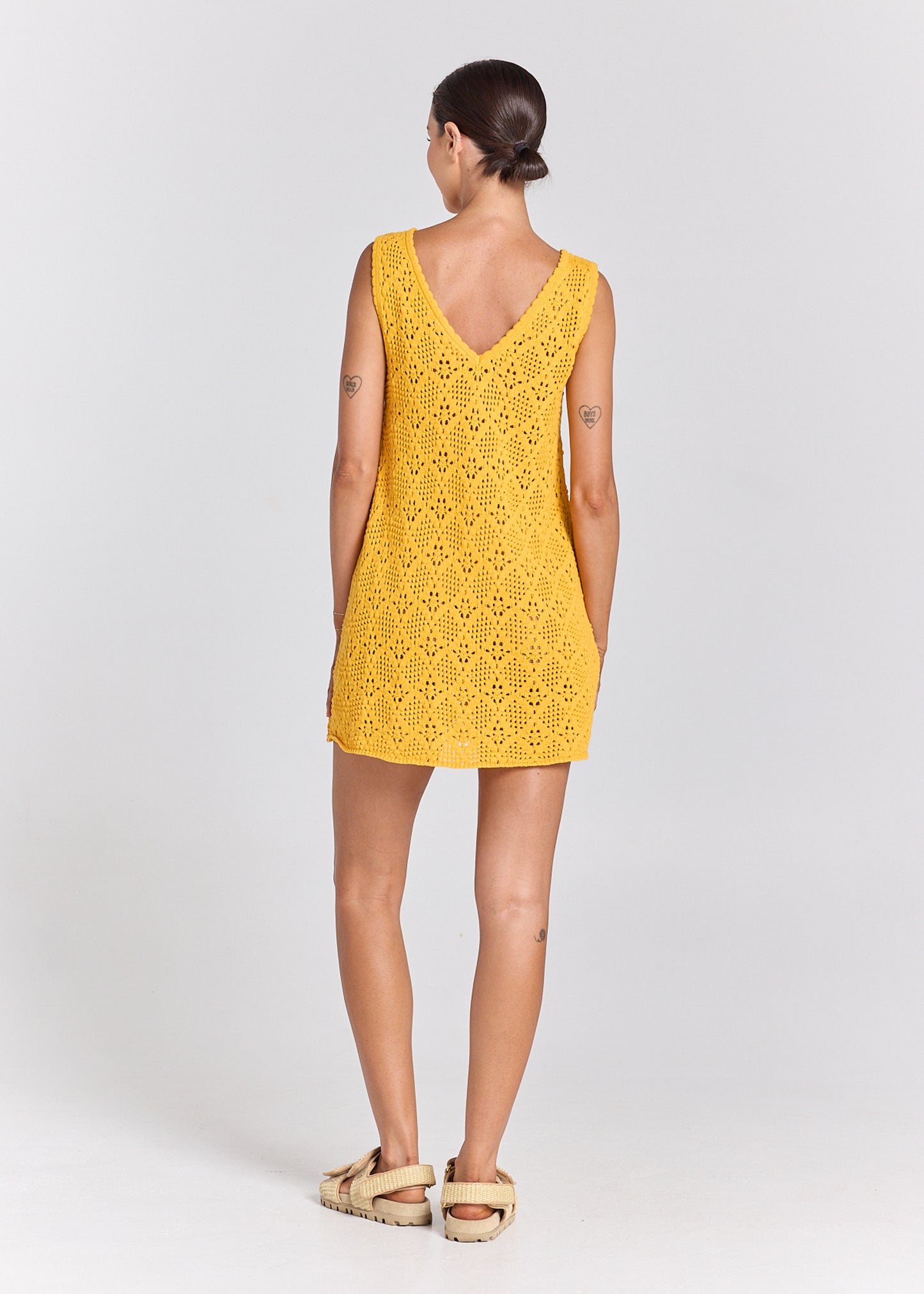 Messina V Crochet Knit Dress - Marigold