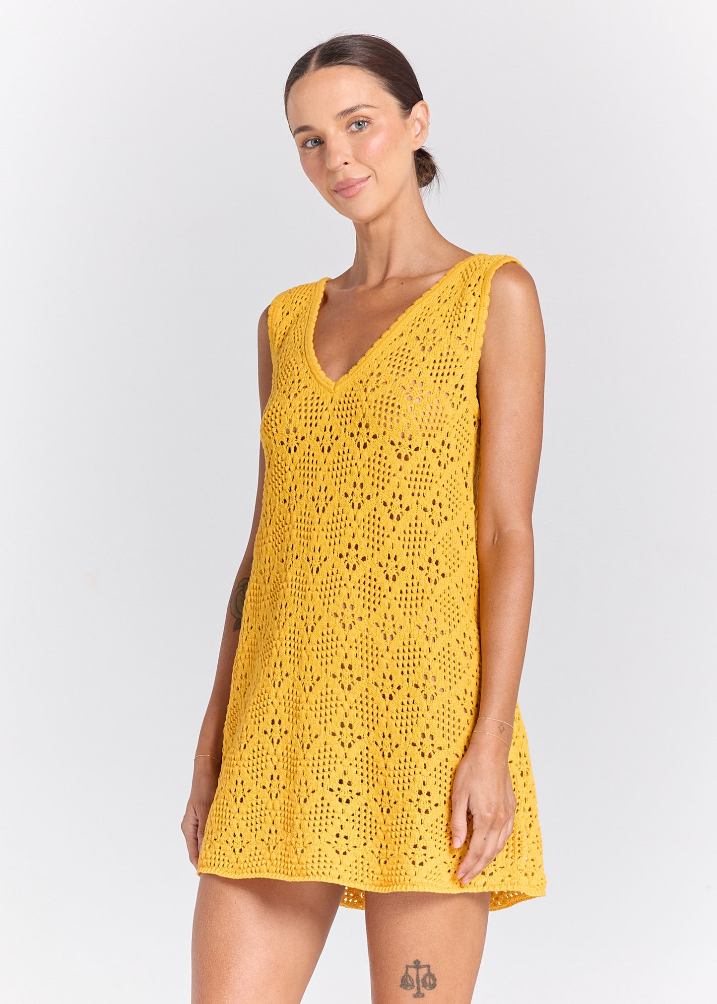 Messina V Crochet Knit Dress - Marigold