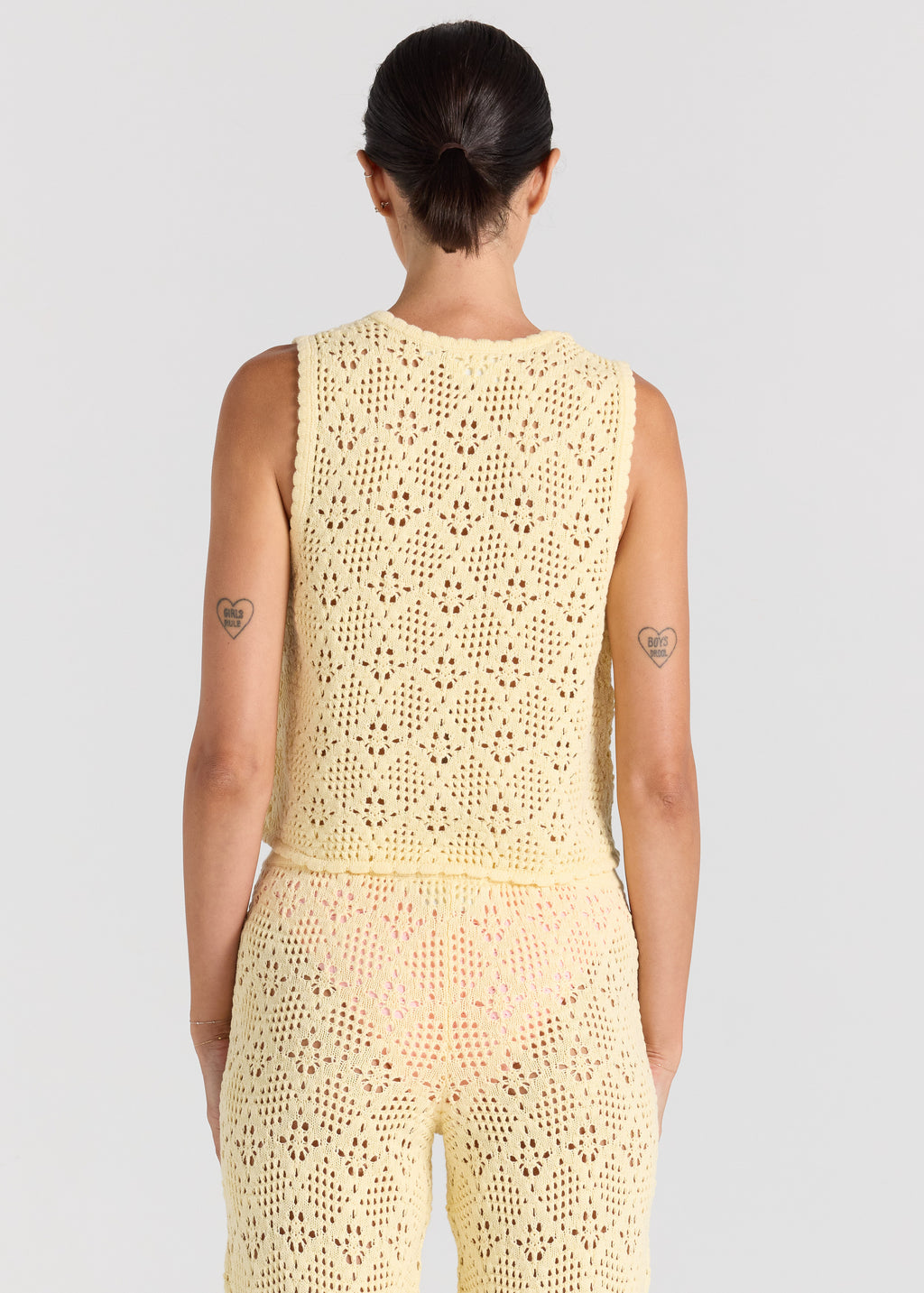 Messina Crochet V Knit Button Up Top - Lemon