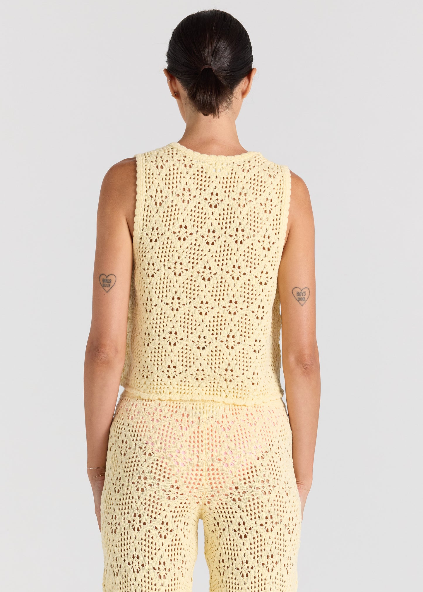 Messina Crochet V Knit Button Up Top - Lemon