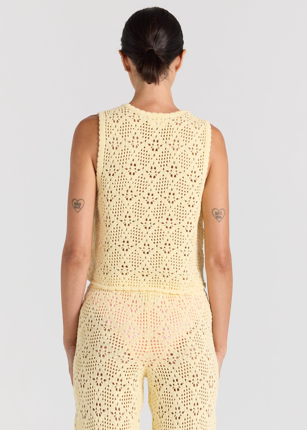 Messina Crochet V Knit Button Up Top - Lemon