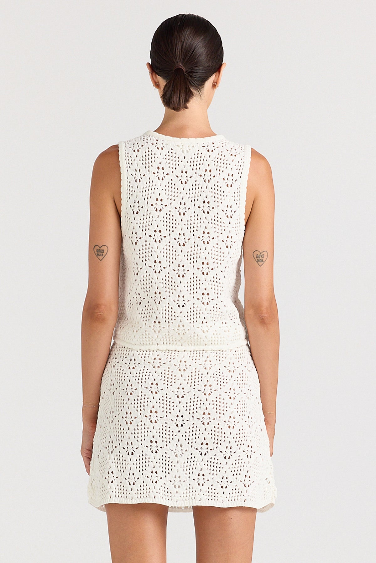 Messina Crochet V Knit Button Up Top - Vanilla