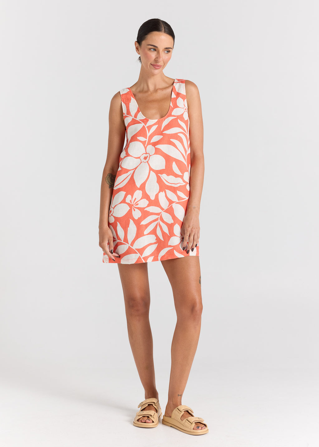 Mare 100% Linen U Shift Dress - Tangelo