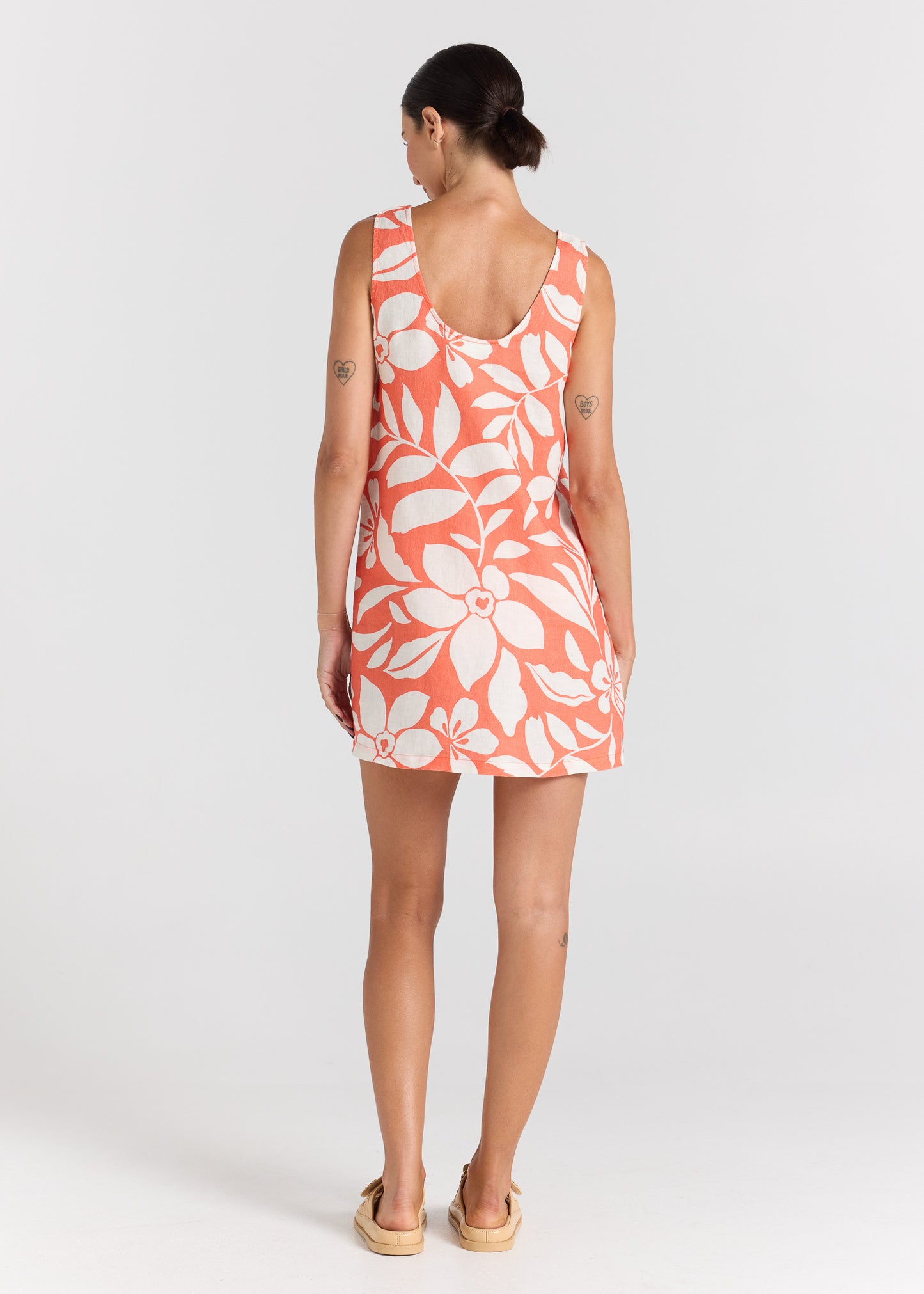 Mare 100% Linen U Shift Dress - Tangelo