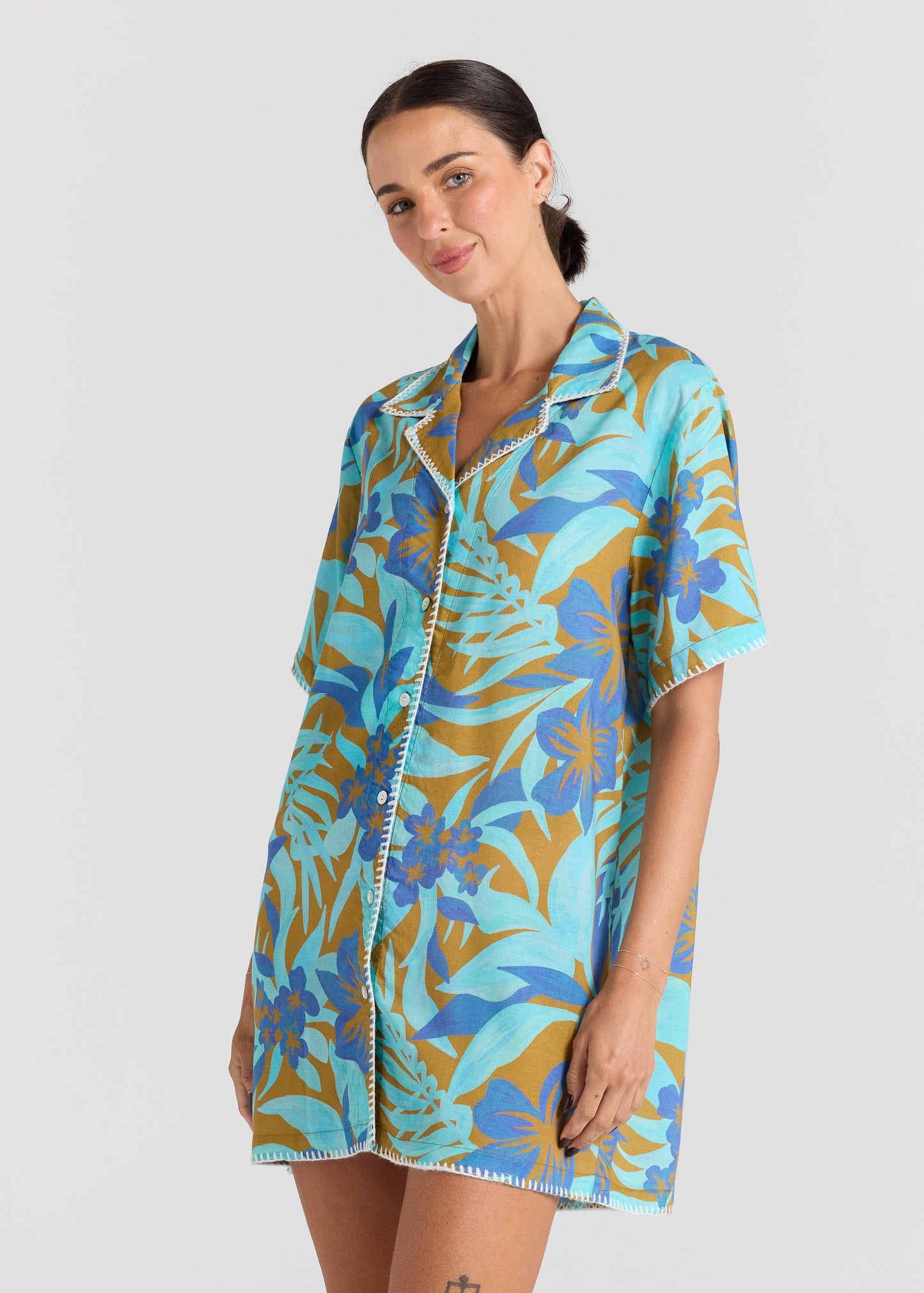 Kealani 100% Linen Shirt Dress - Caribou